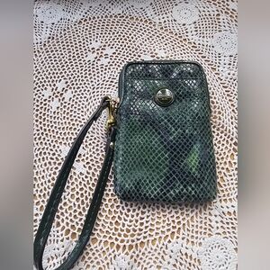 Coach Snakeskin Pattern Green Wristlet